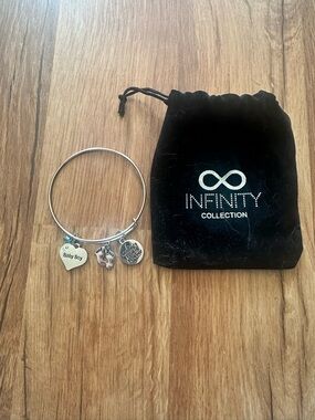 Silver 'Baby Boy' Charm Bangle Bracelet